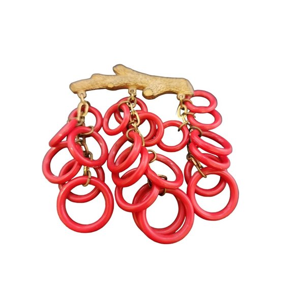 Vintage Plastic Faux Branch & Circle Dangling Brooch (A3945) - Picture 1 of 5